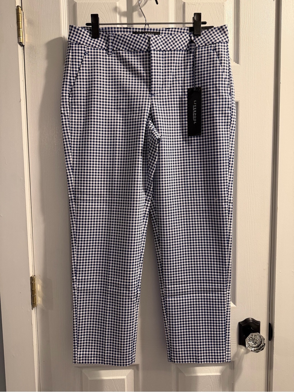 Liverpool Jeans Company Navy and White Gingham Cropped Pants